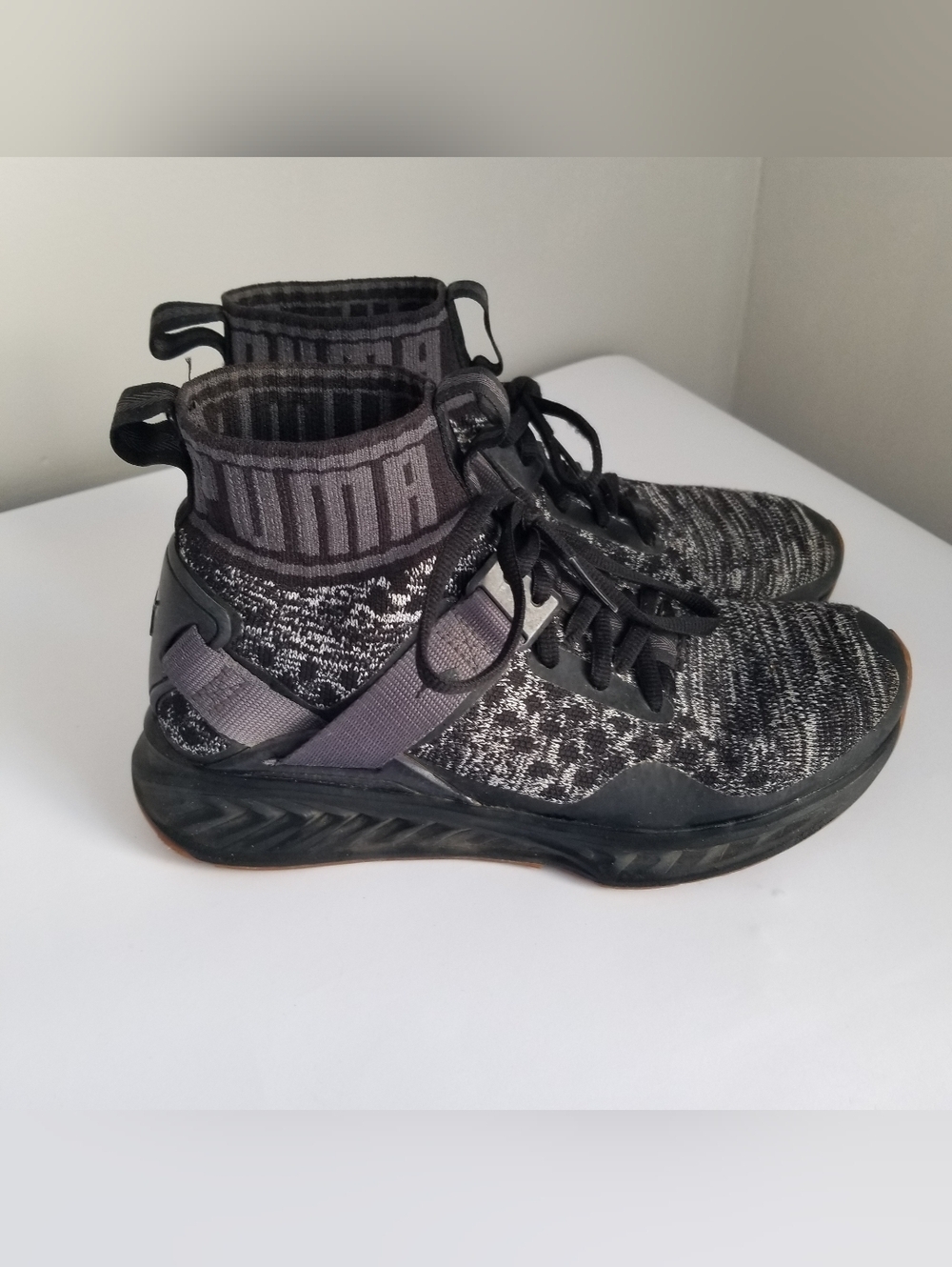 Puma Ignite EvoKnit Black Ladies 6.5 High Top Shoe